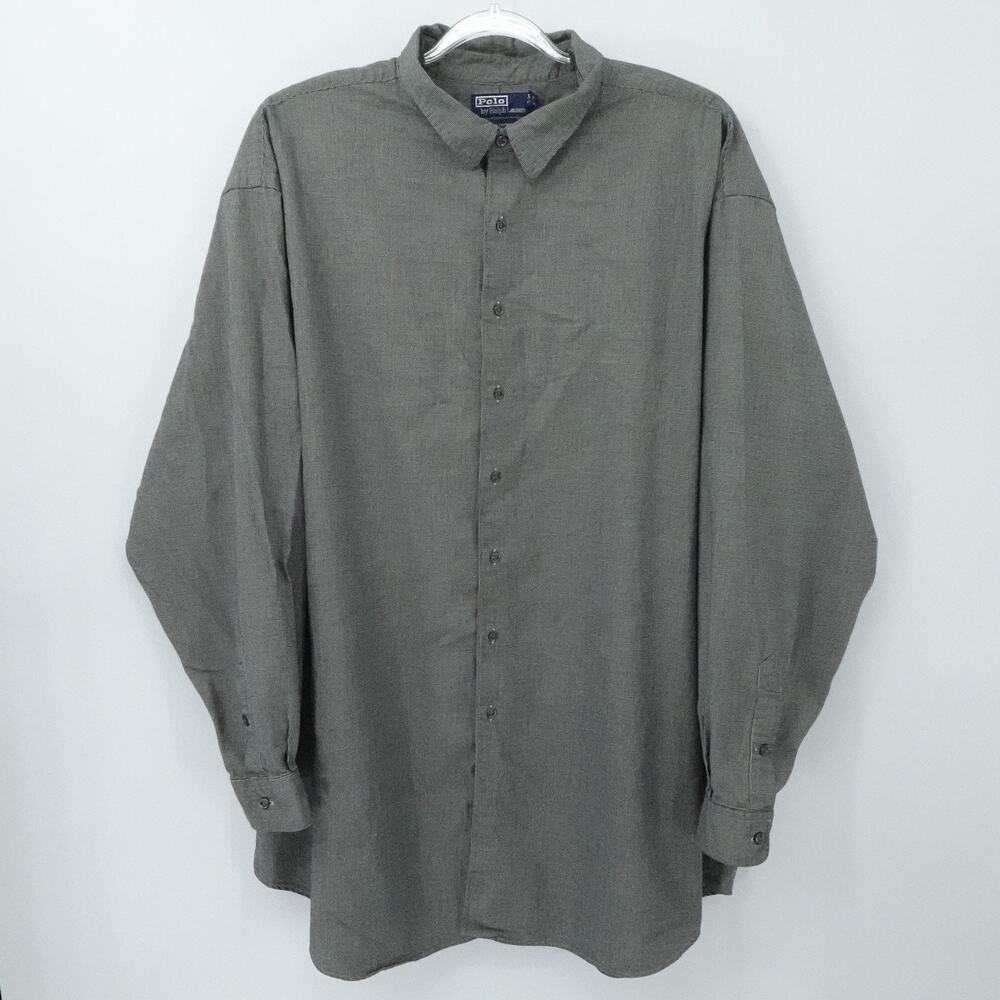 Polo Ralph Lauren Shirt Men 2XL Tall Gray Micro Check Button Down‎ Office Casual
